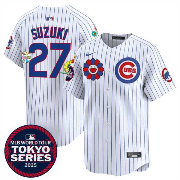 Men%27s Chicago Cubs #27 Seiya Suzuki White 2025 Tokyo Series Limited Stitched Jersey Dzhi->chicago cubs->MLB Jersey